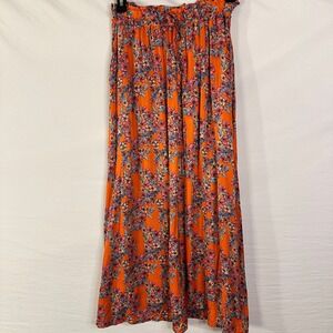 FRNCH Paris Orange Floral Midi Skirt Pockets Made in Italy M-L